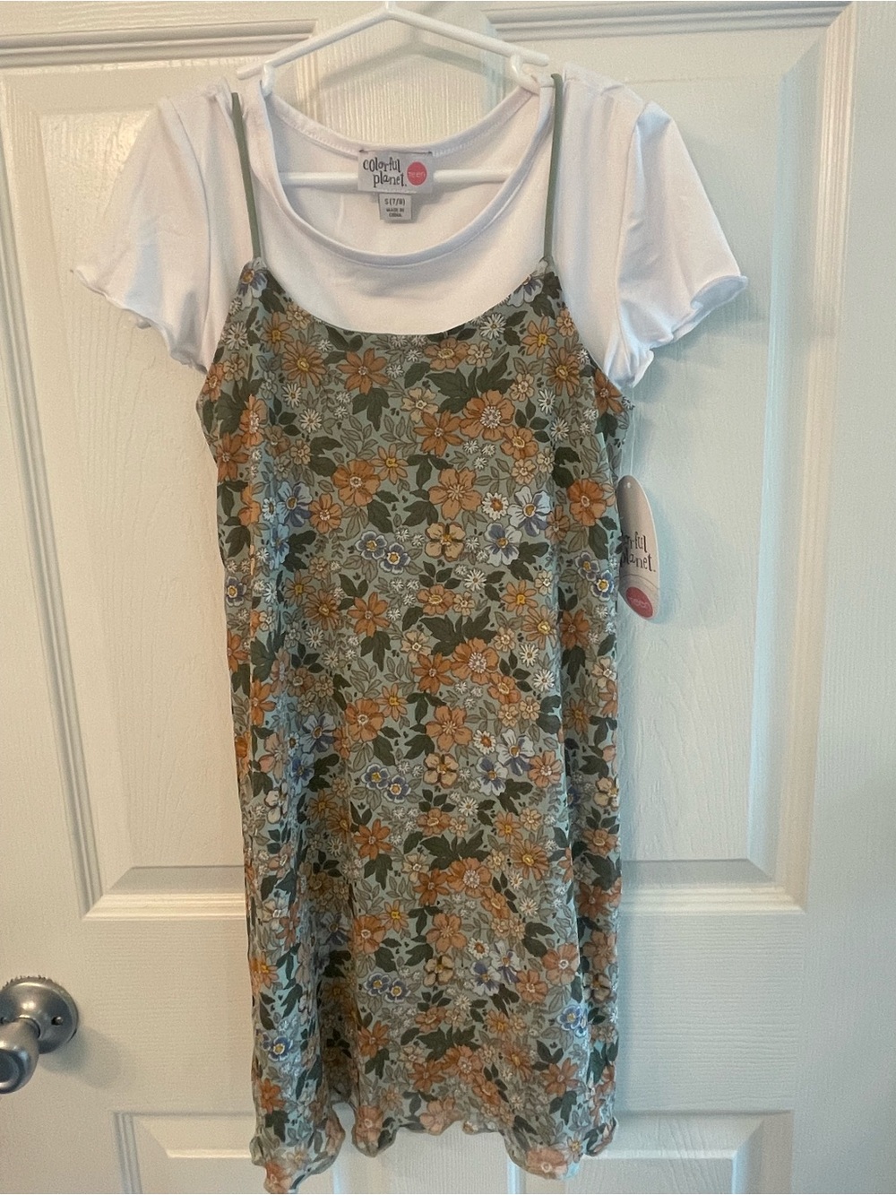 Colorful Planet Girls' Green Floral Slip Dress with White Tee